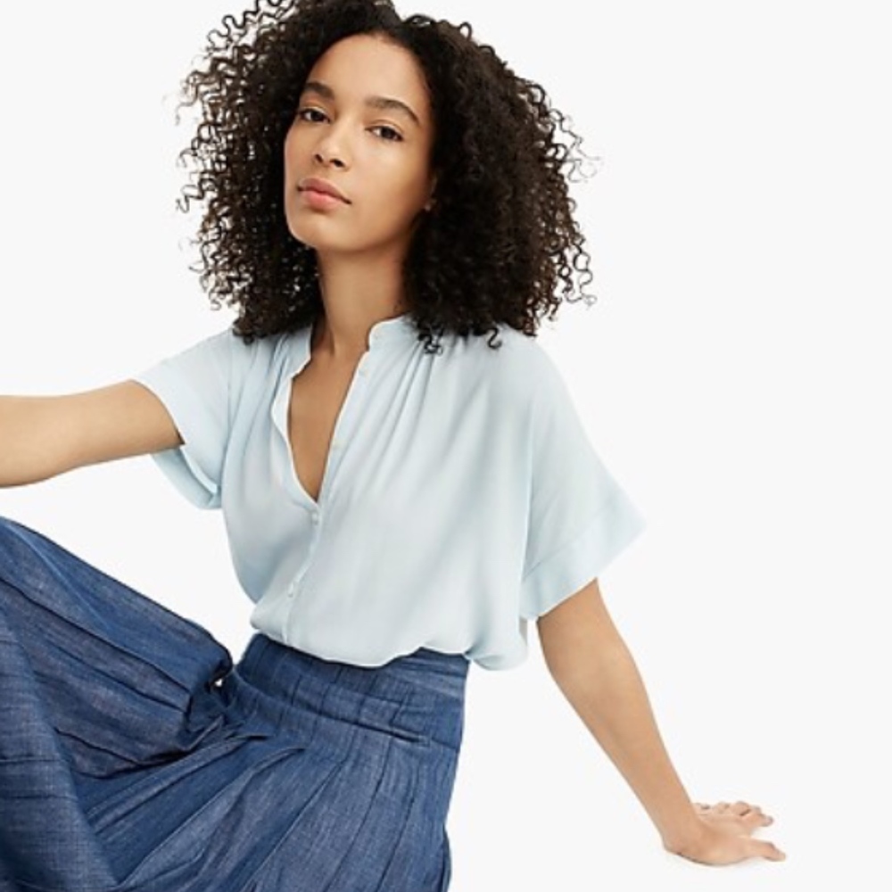 J Crew Point Sur Drapey Popover Shirt in Sky Blue